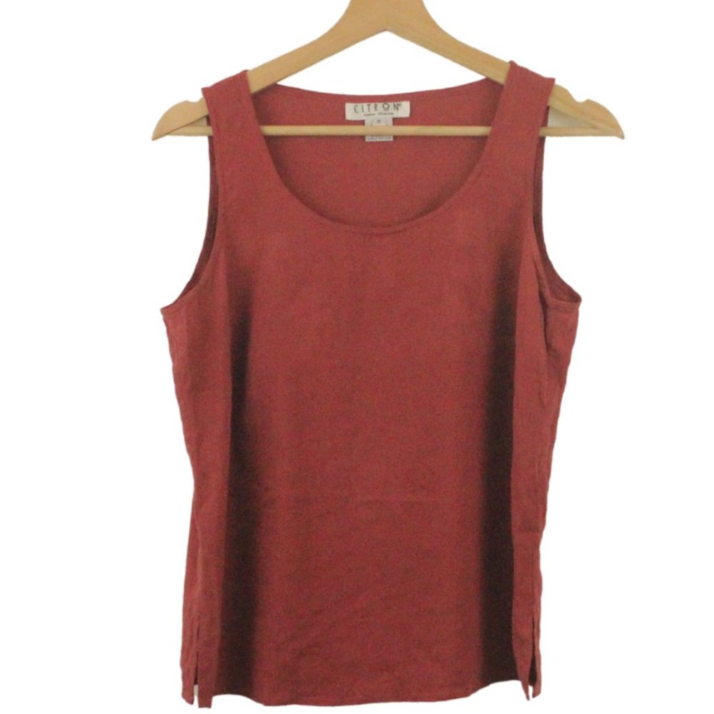 Citron Santa Monica Tank Top Burgundy Red Linen & Silk Blend Size Medium